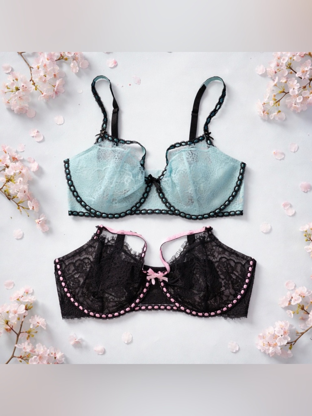 Victoria’s Secret 34DD Underwire Wicked Unlined Lace Balconette Bra Set Of 2
